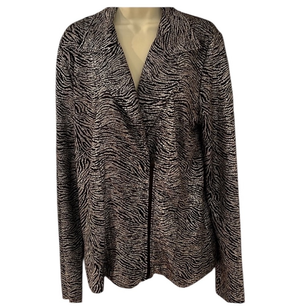 Chico’s size 12-14 black and silver metallic animal print lightweight jacket